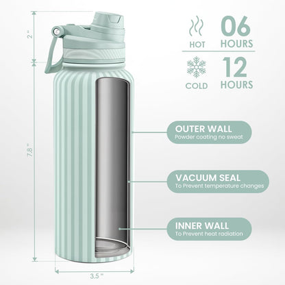 SANDJEST Pickleball Stainless Steel Water Bottle with Strap 32oz, Insulated Bottles with Straw and Spout Lid for Gym Sports Travel Outdoor, Gifts for Women Girls Birthday Christmas