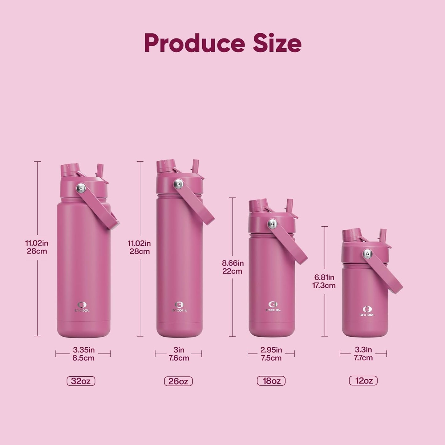 ENCOOL Insulated Water Bottle with Straw Stainless Steel Water Bottle, Leak-Proof, BPA-Free, Double Wall Vacuum Keeps Cold for 24 Hours for Sports, Travel, School (26 oz, Cotton Candy) - Colors C