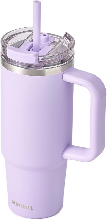 SUNWILL 20 oz Tumbler with Handle and Straw Leak Proof,Travel Coffee Mug with Lid, Stainless Steel Cup Insulated for Office & Gym, Cupholder Friendly, Powder Coated Orchid