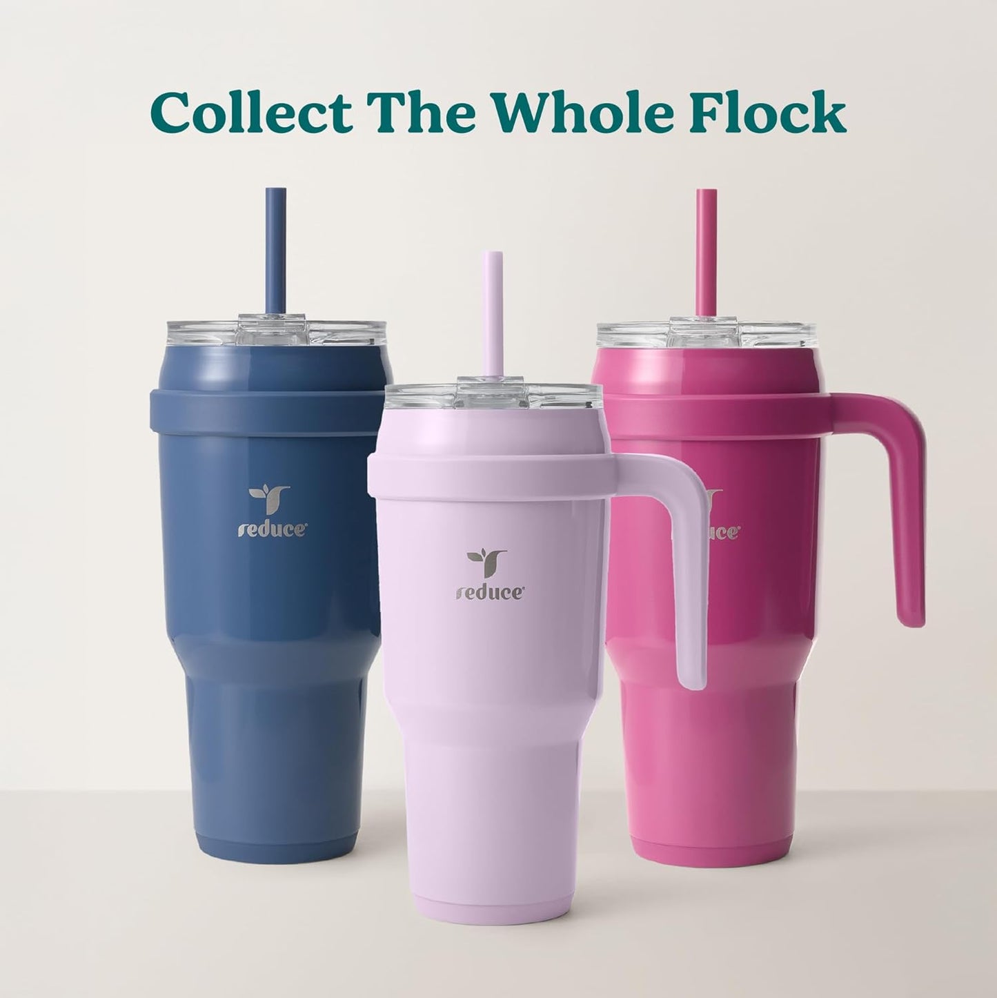 REDUCE 24 oz Stainless Steel Tumbler with Handle - Dual-Wall Vacuum Insulated Travel Mug, Sweat-Proof Lid & Reusable Straw - Keeps Drinks Cold for 24 Hrs, Fits Cupholders, Dishwasher Safe - Lilac Bud