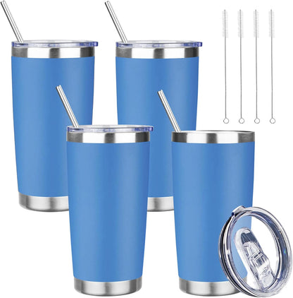 20 oz Tumbler with Lids and Straws, Stainless Steel Insulated Travel Coffee Mug, Double Wall Vacuum Insulated Tumblers, Powder Coated Coffee Tumbler for Cold & Hot Drinks (Light Purple)