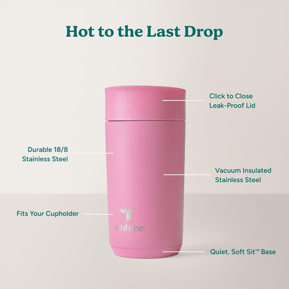 REDUCE Perk 10oz Insulated Coffee Tumbler – Leak-Proof with Lockable Lid and Vacuum Insulation–Durable Stainless Steel–Fits Car Cup Holders–One-Handed Travel Mug in Sand Leopard Print-Gentle Lavender
