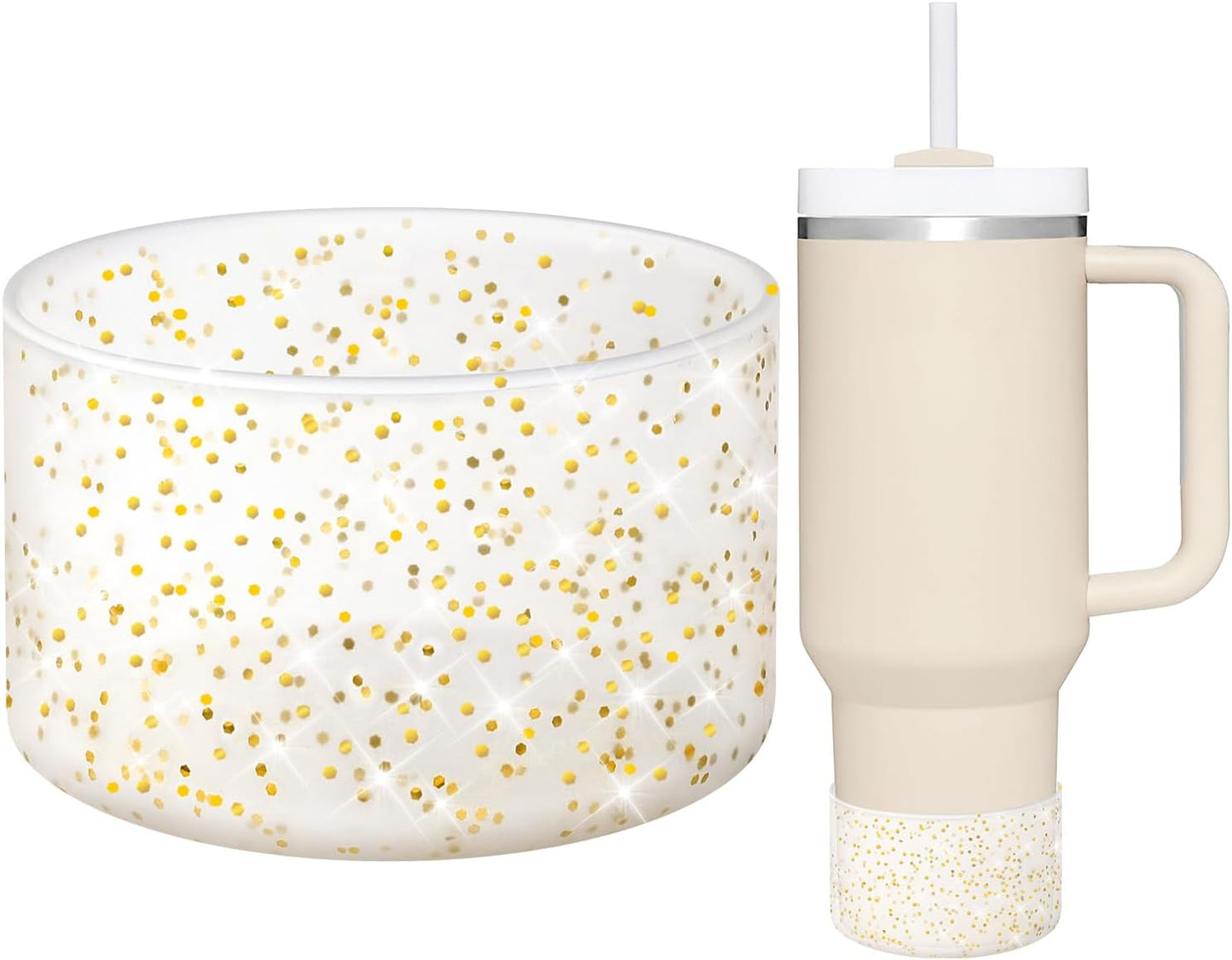 WUQID Protective Bling Silicone Boot Sleeve, Compatible with Stanley Tumbler 20-40oz & Hydro Flask Bottle 12oz-24oz, Glitter Reduces Dents Sleeve Cover for More Bottles/Tumblers Bottom of 2.83-2.95in