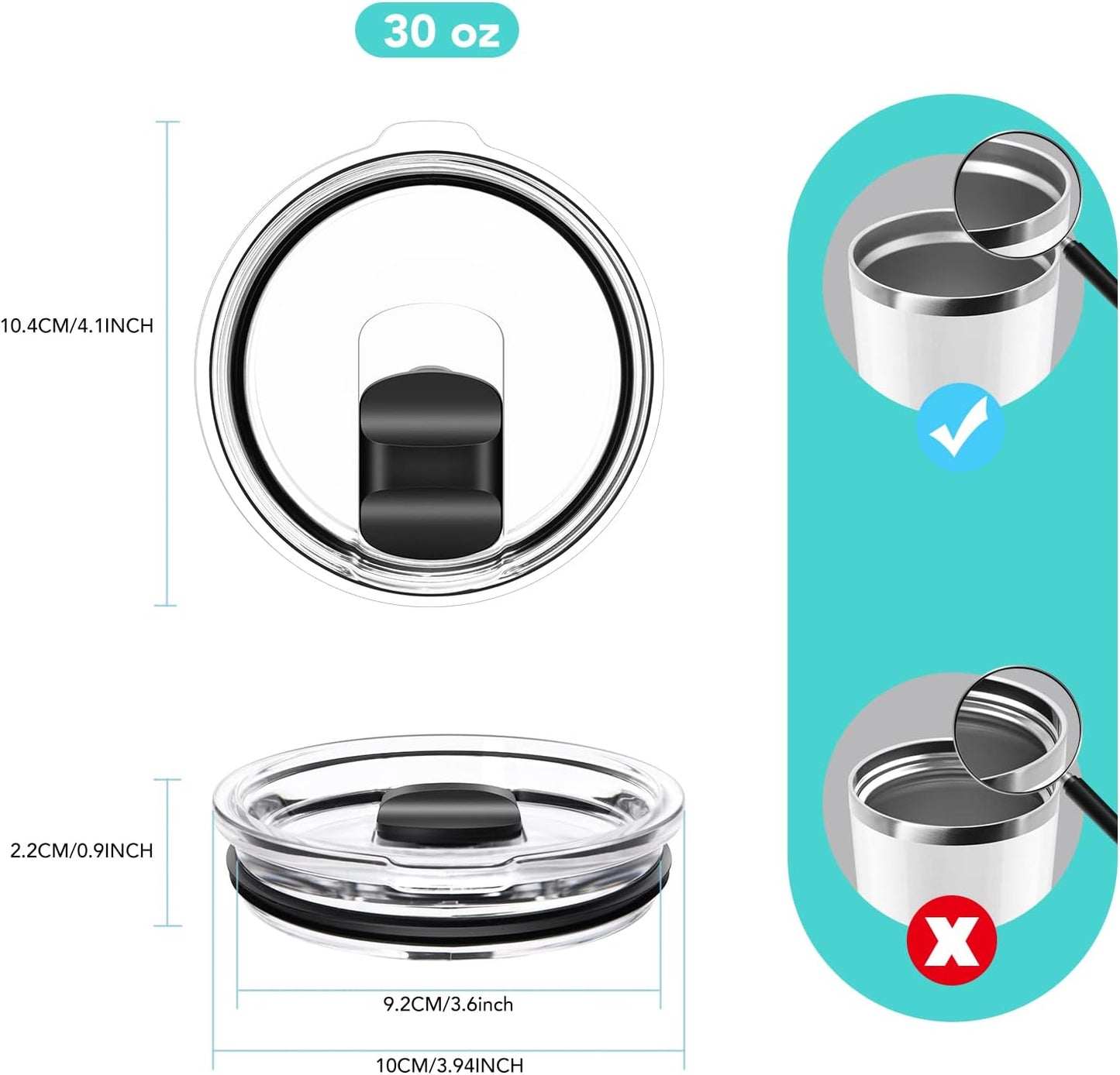 30 oz Tumbler Lid, Replacement Lids Compatible for YETI 30/32 oz Tumbler, 14 oz Mug and 35 oz Straw Mug, 2 Pack Travel Spill Proof Cup Lids Covers with Magnetic Slider Switch, BPA Free