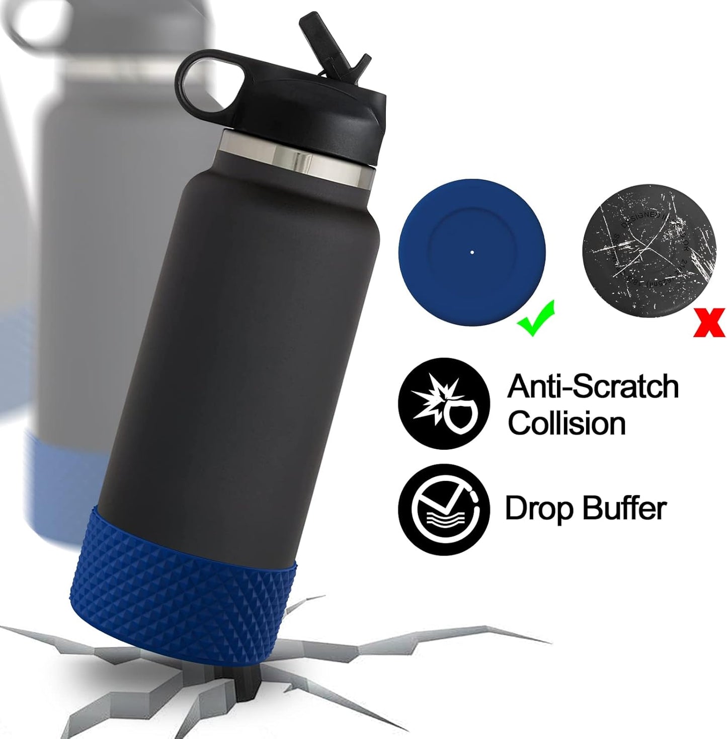 WUQID Water Bottle Boot, Diamond Silicone Boot Compatible with Stanleyy Tumbler 20-40oz & Hydroo Flask Bottle 12oz-24oz, Reduces Dents Sleeve Cover for More Bottles/Tumblers Bottom of 2.83-2.95in