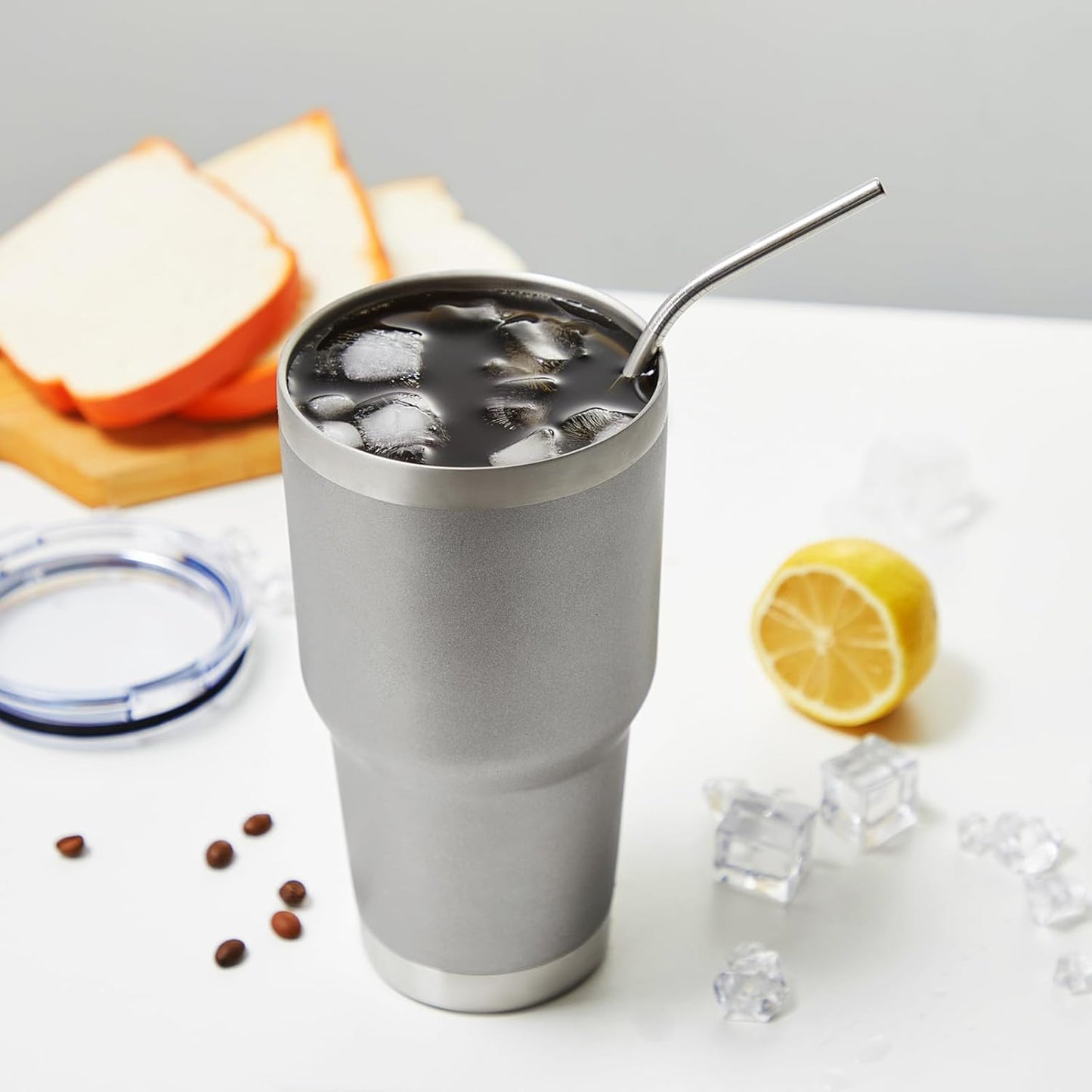 MEWAY 30oz Tumbler Double Wall Vacuum Insulated Travel Mug, Stainless Steel Tumbler with Lid, Durable Powder Coated Insulated Coffee Cup for Cold & Hot Drinks (Silver,1 PACK)