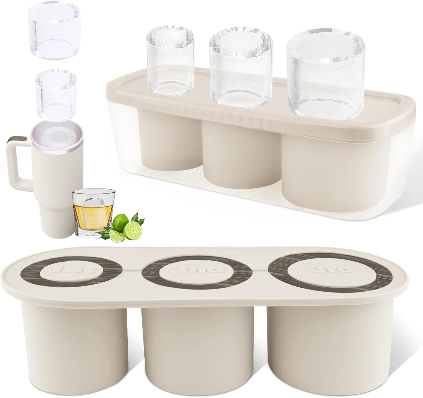 Tcamp Ice Mold for 30-40 oz Tumbler Cup, Silicone Ice Cube Tray With Lid and Bin for Freezer, Ice Ring Ice Maker for Chilling Cocktails, Whiskey, Drinks, Coffee, Easy Fill and Release (Black)