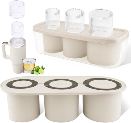 Tcamp Ice Mold for 30-40 oz Tumbler Cup, Silicone Ice Cube Tray With Lid and Bin for Freezer, Ice Ring Ice Maker for Chilling Cocktails, Whiskey, Drinks, Coffee, Easy Fill and Release (Black)