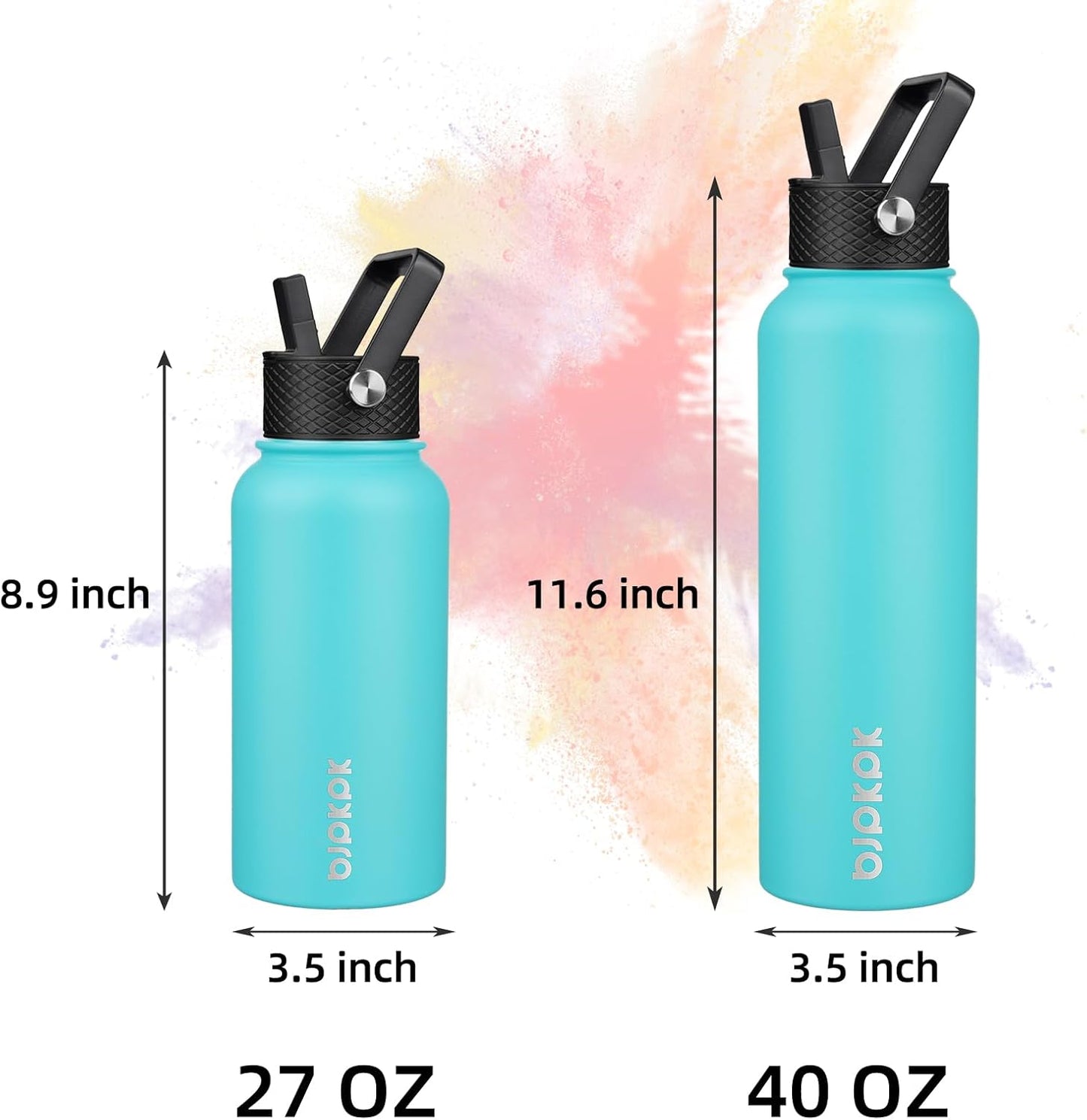BJPKPK Insulated Water Bottles with Straw Lid, 40oz Stainless Steel Water Bottles with 3 Lids, BPA Free Leakproof Thermo, Tumblers, Cups for Sports, Gym- Midnight - Colors A