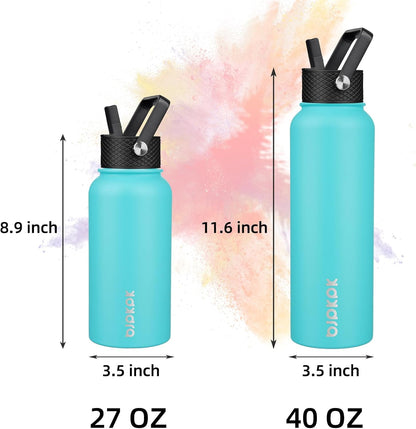 BJPKPK Insulated Water Bottles with Straw Lid, 40oz Stainless Steel Water Bottles with 3 Lids, BPA Free Leakproof Thermo, Tumblers, Cups for Sports, Gym- Midnight - Colors A