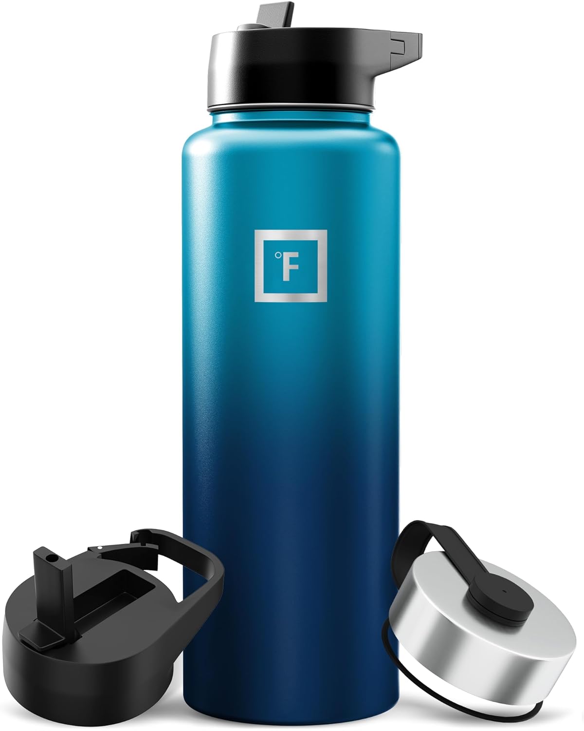 IRON °FLASK Camping & Hiking Hydration Flask with Straw, Wide Mouth Insulated Stainless Steel Sports Water Bottle - 40 oz Midnight Black