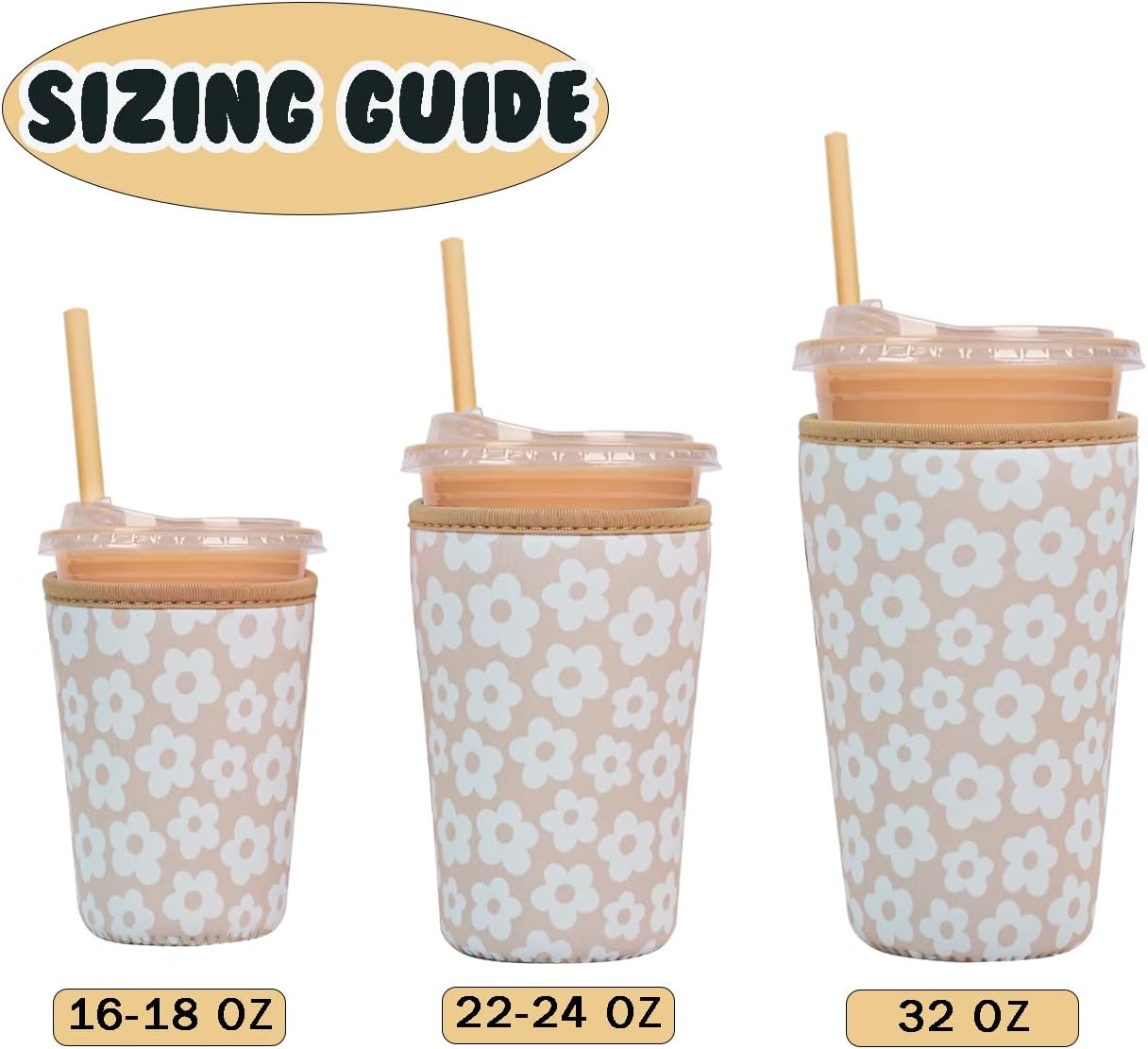 Reusable Insulated Neoprene Iced Coffee Cup Sleeve, Durable Drink Sleeve for Cold Beverages, Beverage Holder for Iced Coffee, Floral Checkers
