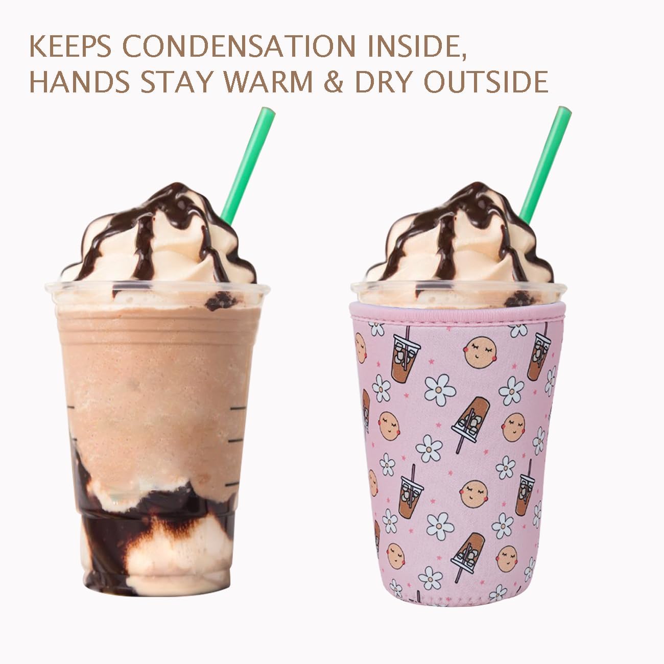Reusable Insulated Neoprene Iced Coffee Cup Sleeve, Durable Drink Sleeve for Cold Beverages, Beverage Holder for Iced Coffee, Floral Checkers