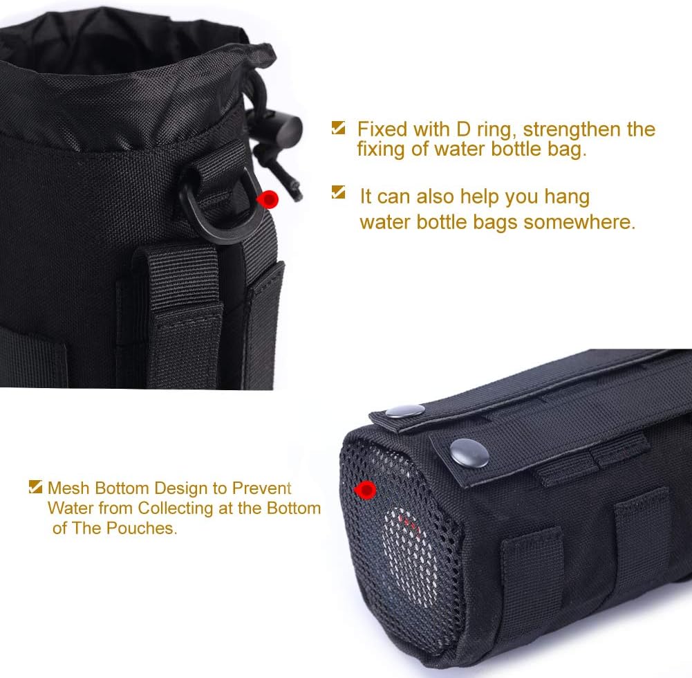 Upgraded Sports Water Bottles Pouch Bag, Tactical Drawstring Molle Water Bottle Holder Tactical Pouches, Travel Mesh Water Bottle Bag Tactical Hydration Carrier