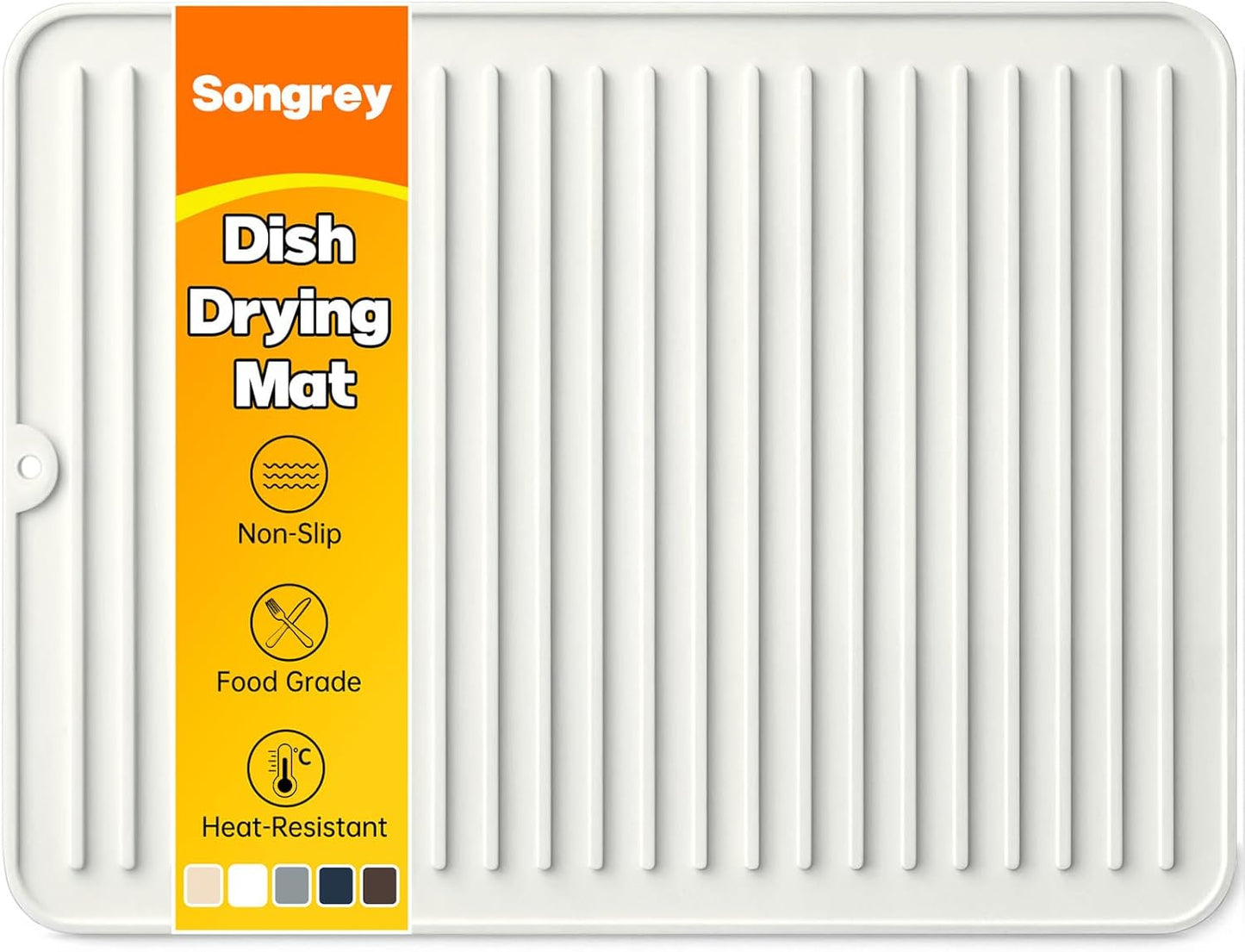 Songrey 12" x 6.5" Silicone Dish Drying Mat, Kitchen Counter Drying Pad for Sink Dishes or Under Rack, Multi-Use as Heat Resistant Trivet, Coffee Bar Mat