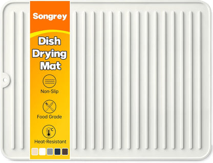 Songrey 12" x 6.5" Silicone Dish Drying Mat, Kitchen Counter Drying Pad for Sink Dishes or Under Rack, Multi-Use as Heat Resistant Trivet, Coffee Bar Mat