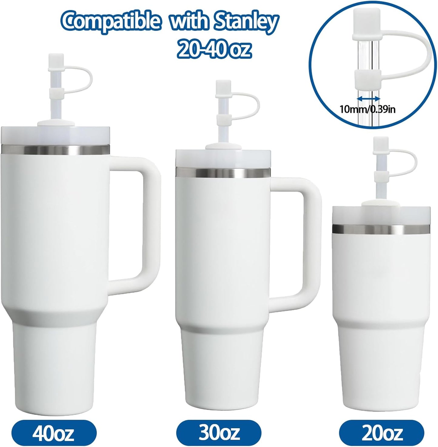 6PCS Silicone Straw Covers Cap Compatible with Stanley Cup 30&40oz Tumbler with Handle 10mm Straw Toppers，Straw Tips Lids Dust-Proof Reusable for Stanley Cup Accessories (White)