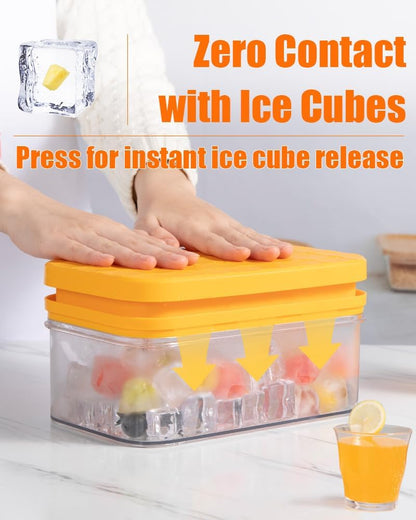 Brigii Ice Cube Tray with Lid & Storage Bin, 56 Cubes Ice Mold with Easy-Release Silicone Bottom, Stackable Ice Trays for Freezer, BPA Free,for Cocktails, Whiskey, Coffee & Drinks