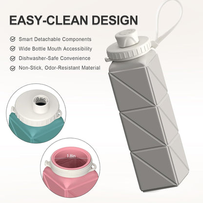 BEAUTAIL Collapsible Water Bottles 20.6oz, Silicone Foldable Portable Travel Water Bottle, Lightweight Reusable Leakproof for Traveling Camping Hiking Cycling Yoga Sports Outdoor