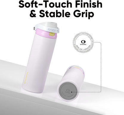 ENCOOL Leakproof Insulated Water Bottle with Straw Dual-Sip Water Bottle Bag-Safe Design for Work, Commute & Gym – Keeps Drinks Cold All Day, 24 oz, Lemonade Pink - Colors A