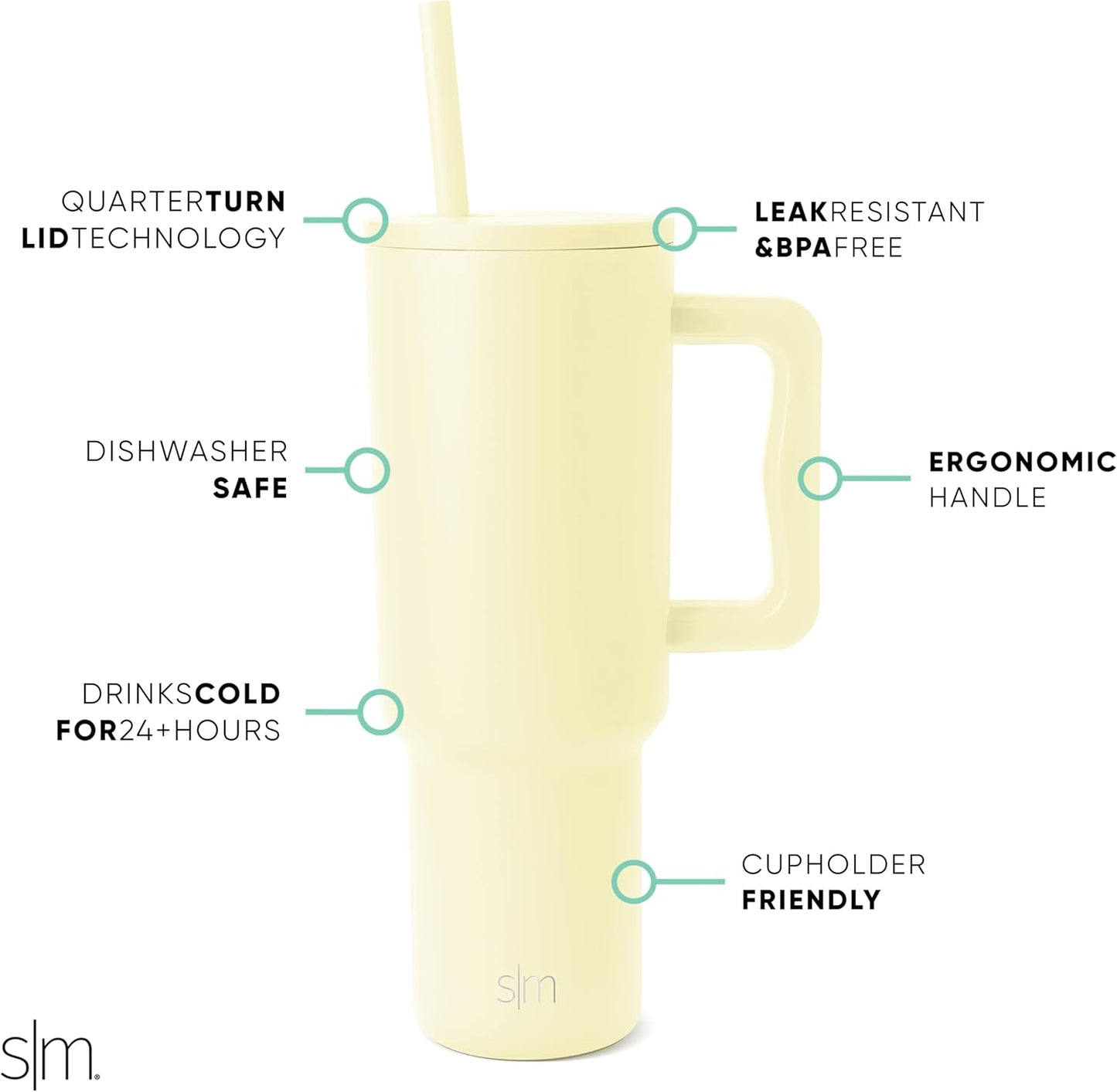 Simple Modern 40 oz Trek Tumbler with Handle and Straw Lid | Cup Holder Friendly Insulated Stainless Steel Travel Mug | Sea Glass Sage - Colors C