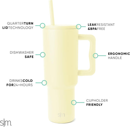 Simple Modern 40 oz Trek Tumbler with Handle and Straw Lid | Cup Holder Friendly Insulated Stainless Steel Travel Mug | Sea Glass Sage - Colors C