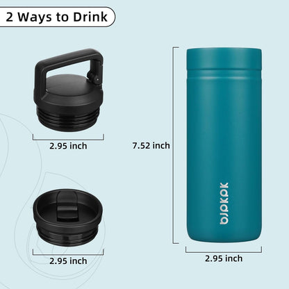 BJPKPK Insulated Water Bottle with 2 Lids,20 oz Double Wall Stainless Steel Vacuum Tumbler Travel Coffee Mug,Wide Mouth Thermal Cup,Haze Blue