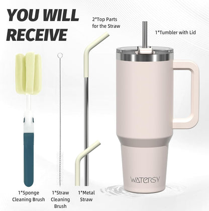 40 oz Tumbler with Handle,Tumbler with Lid and Straw,Double Wall Insulated Cup Stainless Steel Travel Mug(Cold for 34 Hours),Water Bottle for Iced Tea,Coffee,Cold Beverages(Purple)