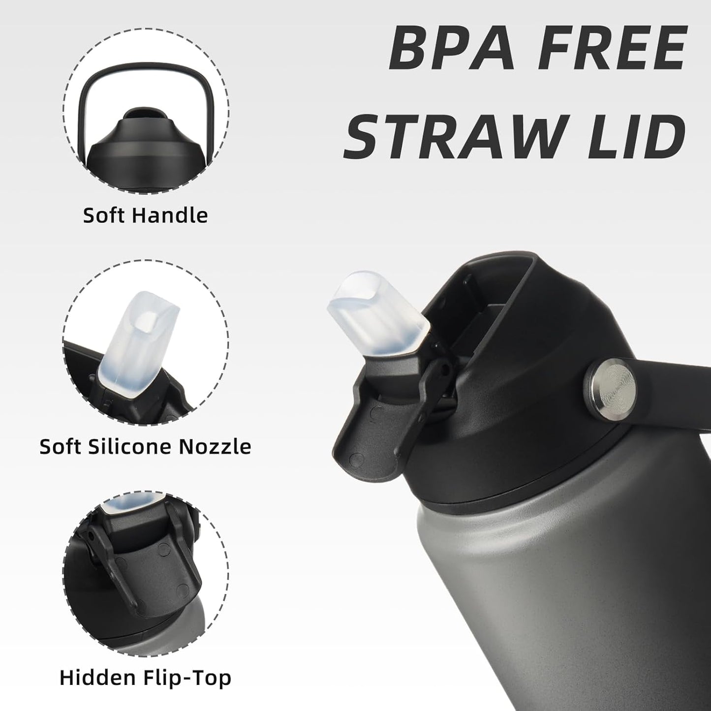 BJPKPK Insulated Water Bottle with Straw Lid, 18oz Thermo Water Bottles with Soft Nozzle, Flex Handle & Non-slip Boot, BPA Free Leak Proof Stainless Steel Metal Thermo, Tumblers, Cups,Sea Salt