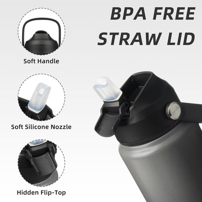 BJPKPK Insulated Water Bottle with Straw Lid, 18oz Thermo Water Bottles with Soft Nozzle, Flex Handle & Non-slip Boot, BPA Free Leak Proof Stainless Steel Metal Thermo, Tumblers, Cups,Sea Salt