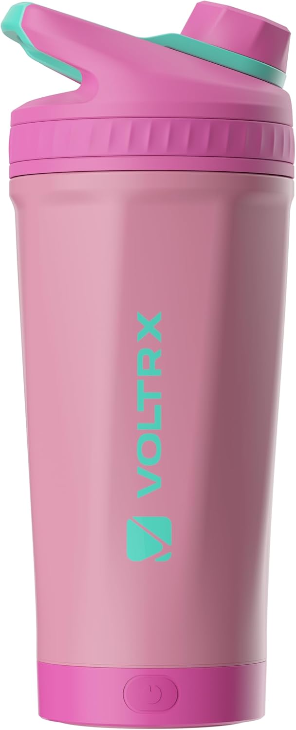 VOLTRX ChillMix Shaker Bottle Insulated Stainless Steel - USB C Rechargeable Electric Protein Shake Mixer, Shaker Cups for Protein Shakes and Meal Replacement, Chrome Steel, 16 oz
