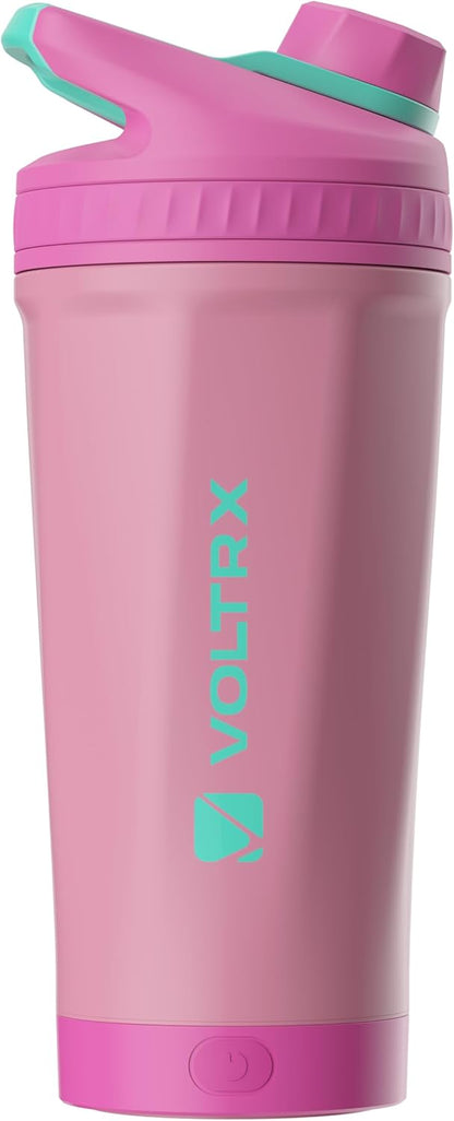 VOLTRX ChillMix Shaker Bottle Insulated Stainless Steel - USB C Rechargeable Electric Protein Shake Mixer, Shaker Cups for Protein Shakes and Meal Replacement, Chrome Steel, 16 oz