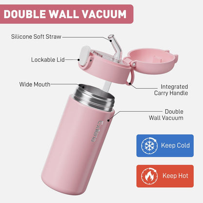 Exllena 10oz Small Insulated Water Bottle with One-Touch Soft Straw Lid, Double-Wall Vacuum Small Travel Water Bottle for Cold&Hot Drinks–Leak-Proof, Mini Flask for Handbag, Yoga, Sport(Mint)
