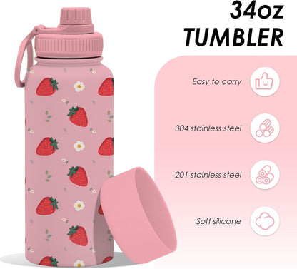 Pickleball 34oz Water Bottle with Spout Lid, Insulated Stainless Steel Travel Cup, Double Wall Vacuum Tumbler for Women Girls Ladies, Birthday Christmas Gift for Pickleball Lovers (1 pc)