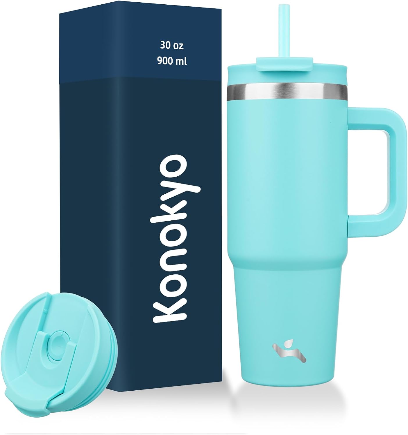 Konokyo 30 oz Tumbler with Handle and 2 Straws,2 in 1 Lid Insulated Water Bottle Stainless Steel Travel Coffee Mug,Sky