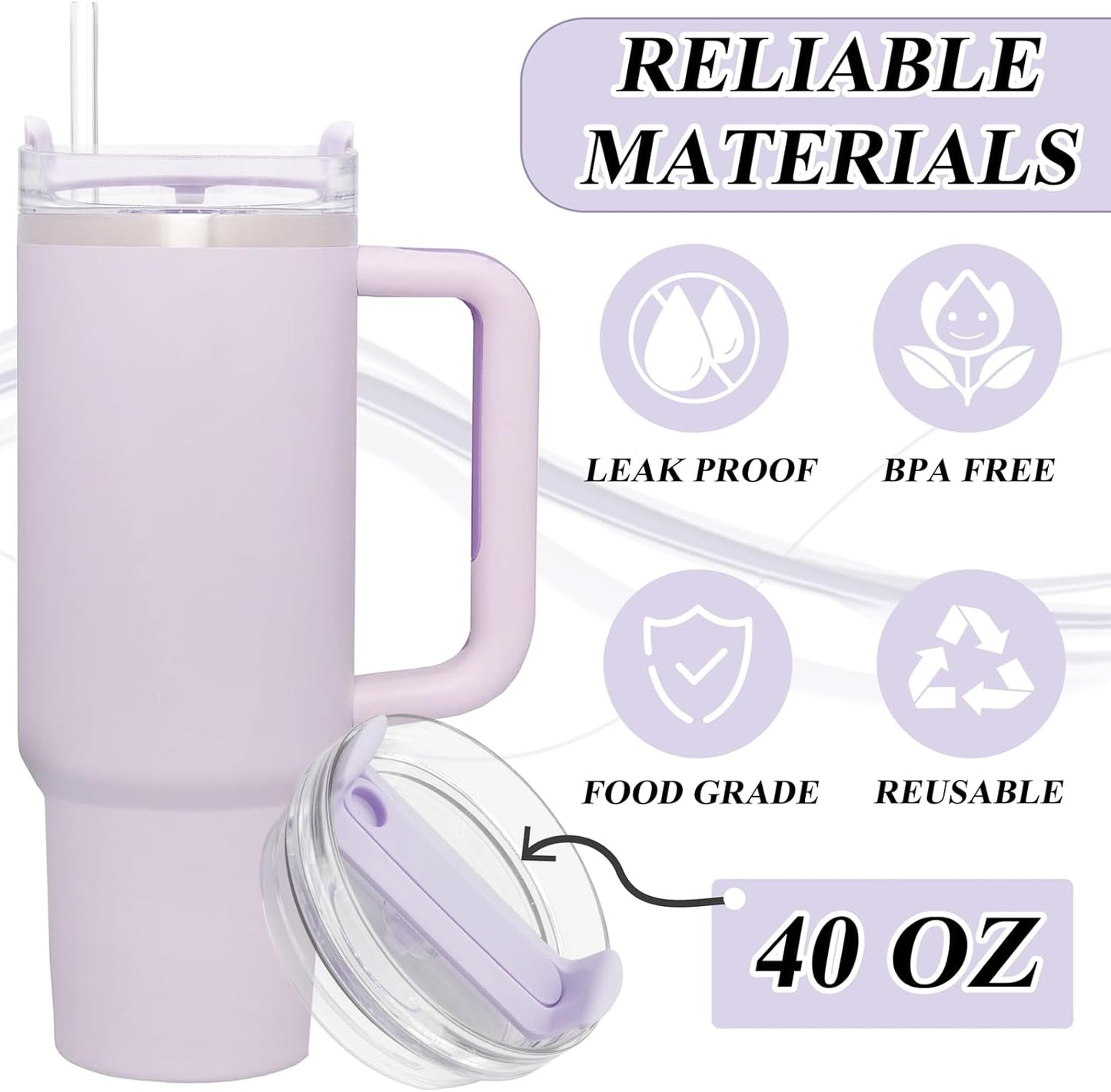 40oz Tumbler Lid Compatible for Stanley, 2 Pack Replacement Tumbler Lids Fit for Stanley Quencher 2.0 Tumbler 40 OZ, with Straws and Cleaning Brush (Orchid)