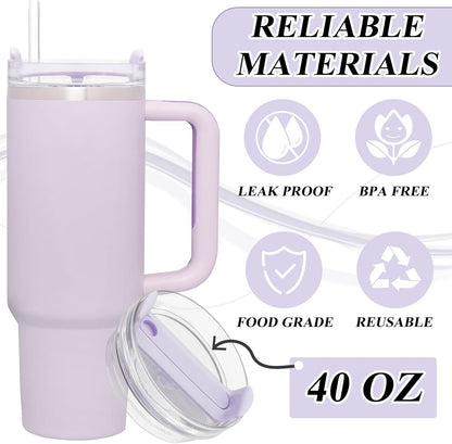 40oz Tumbler Lid Compatible for Stanley, 2 Pack Replacement Tumbler Lids Fit for Stanley Quencher 2.0 Tumbler 40 OZ, with Straws and Cleaning Brush (Orchid)