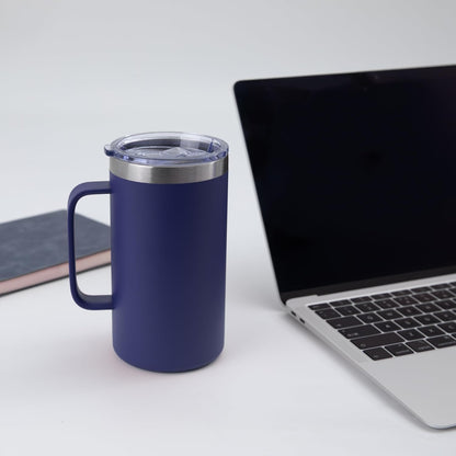 DOMICARE 24oz Mug with Handle and Lid, Stainless Steel Coffee Mug, Reusable Insulated Cup, Travel Mug with Handle, Double Wall Vacuum Coffee Tumbler for Men and Women, Black, Pack 1