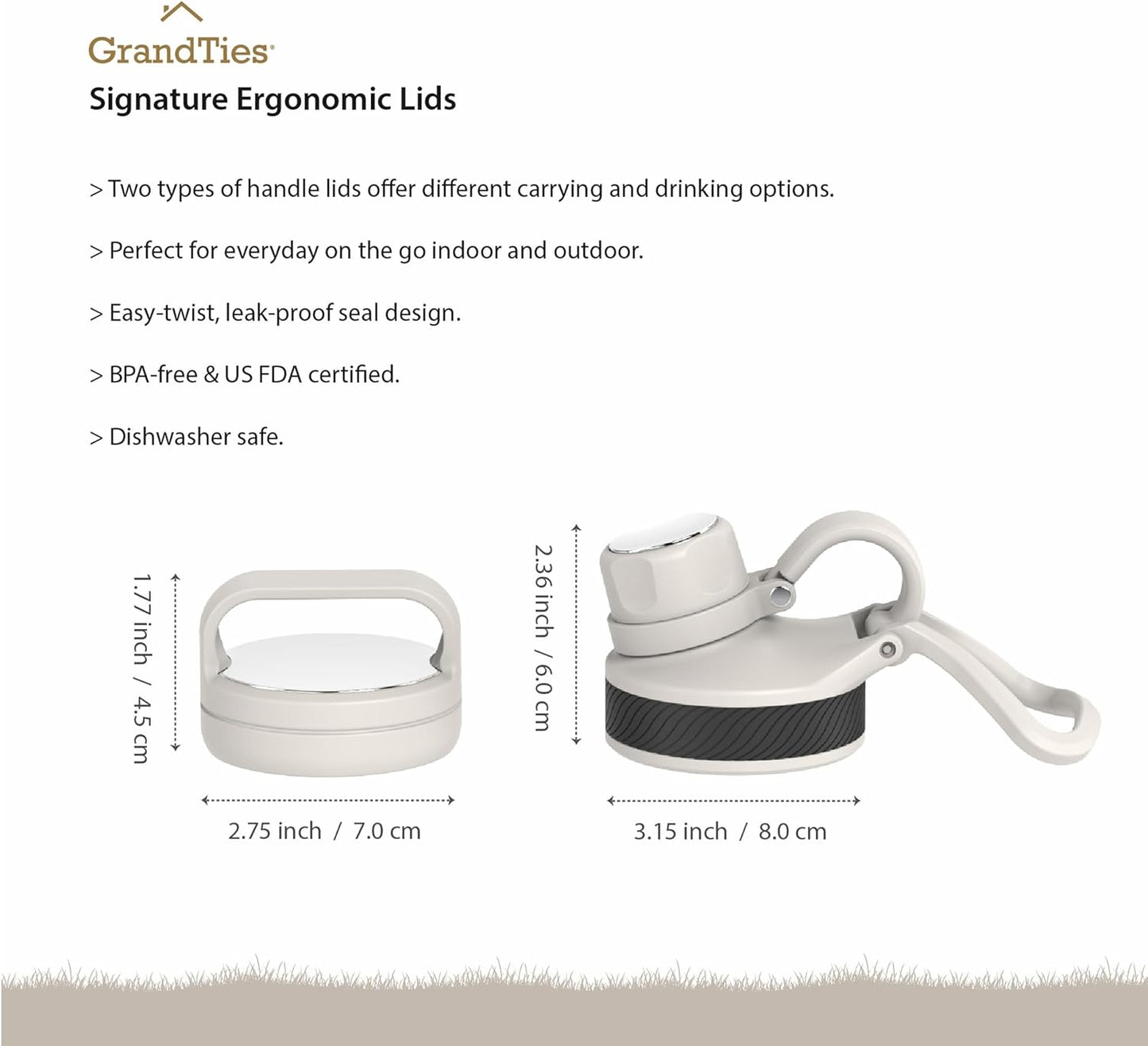 GRANDTIES 2 Lids Sports Stainless Steel Water Bottles – Wide Mouth Vacuum Insulated Reusable Leak Proof BPA-Free Travel Metal Canteen, Thermal Bottles for Men Women Gym (Ivory White 32 oz)