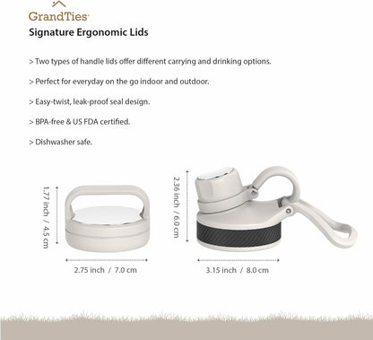 GRANDTIES 2 Lids Sports Stainless Steel Water Bottles – Wide Mouth Vacuum Insulated Reusable Leak Proof BPA-Free Travel Metal Canteen, Thermal Bottles for Men Women Gym (Ivory White 32 oz)