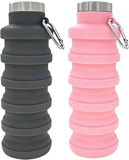 YCT Collapsible Water Bottle 17oz（500ml），Travel Portable Sport Water Bottle，Reusable Silicone Foldable Water Bottles for Gym Camping Hiking (Purple+Black)