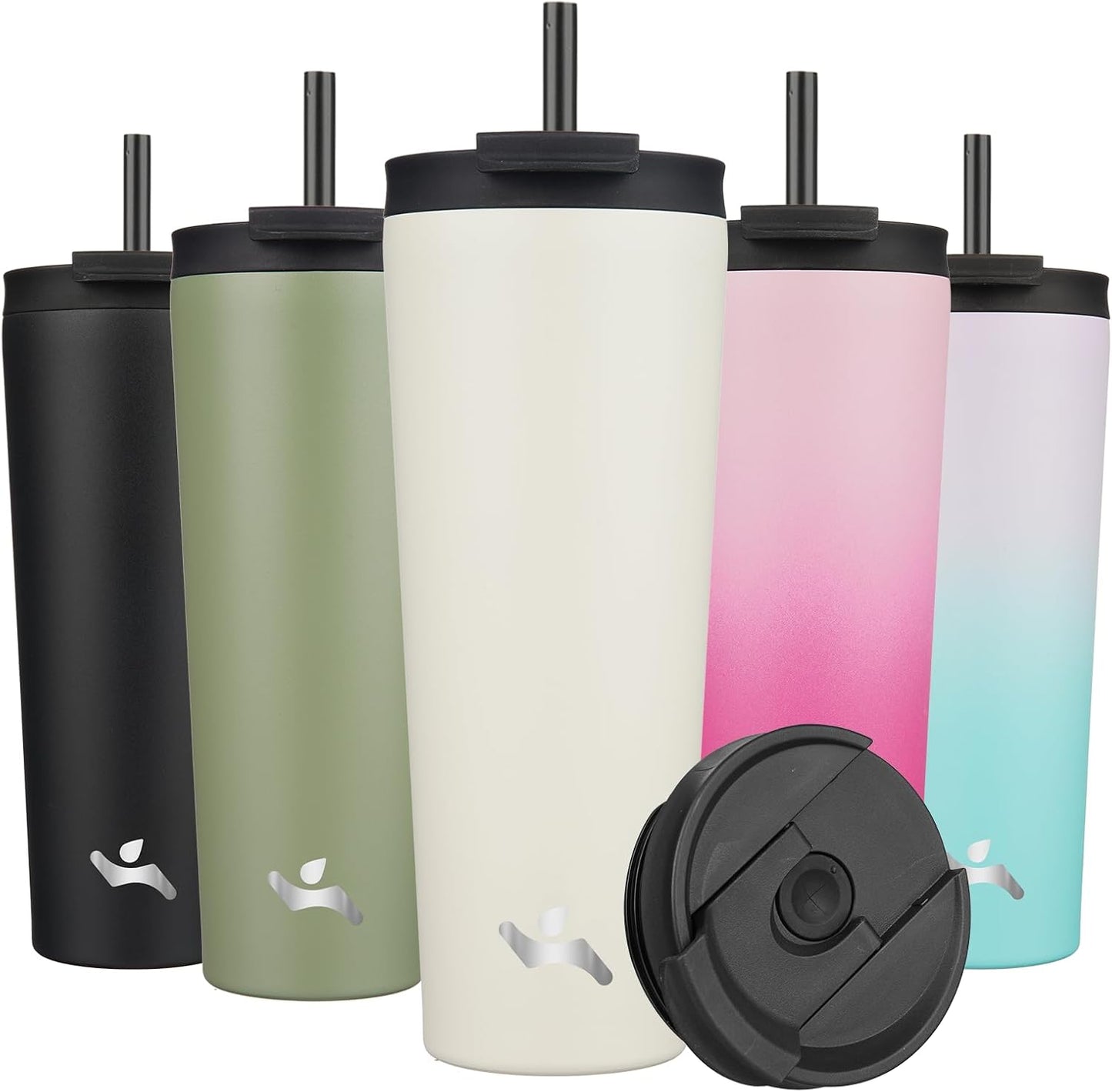 Konokyo 30 OZ Insulated Tumbler with Lid and 2 Straws Stainless Steel Water Bottle Vacuum Travel Mug Coffee Cup,Pastel Sunset