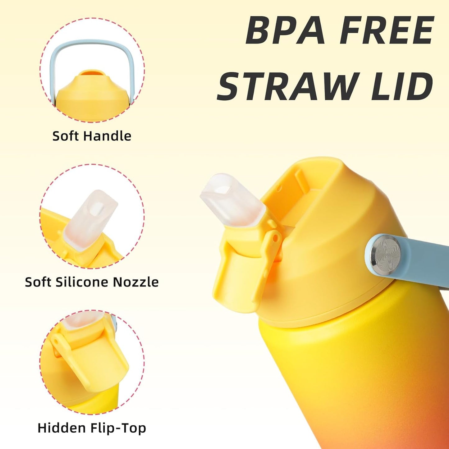 BJPKPK Insulated Water Bottle with Straw Lid, 18oz Thermo Water Bottles with Soft Nozzle, Flex Handle & Non-slip Boot, BPA Free Leak Proof Stainless Steel Metal Thermo, Tumblers, Cups,Sea Salt