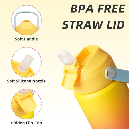 BJPKPK Insulated Water Bottle with Straw Lid, 18oz Thermo Water Bottles with Soft Nozzle, Flex Handle & Non-slip Boot, BPA Free Leak Proof Stainless Steel Metal Thermo, Tumblers, Cups,Sea Salt