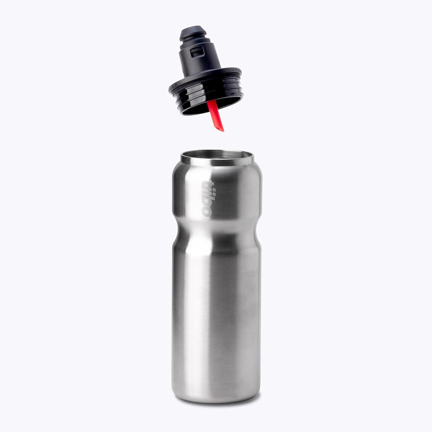 tiibo Vacuum Insulated Stainless Steel Bike Water Bottle, Double Wall, No-Squeeze, Fast Flow Sport Nozzle, Designed for Cycling, Biking, Fitness & Sports, Fits Most Bike Cages (Brushed, 23OZ)