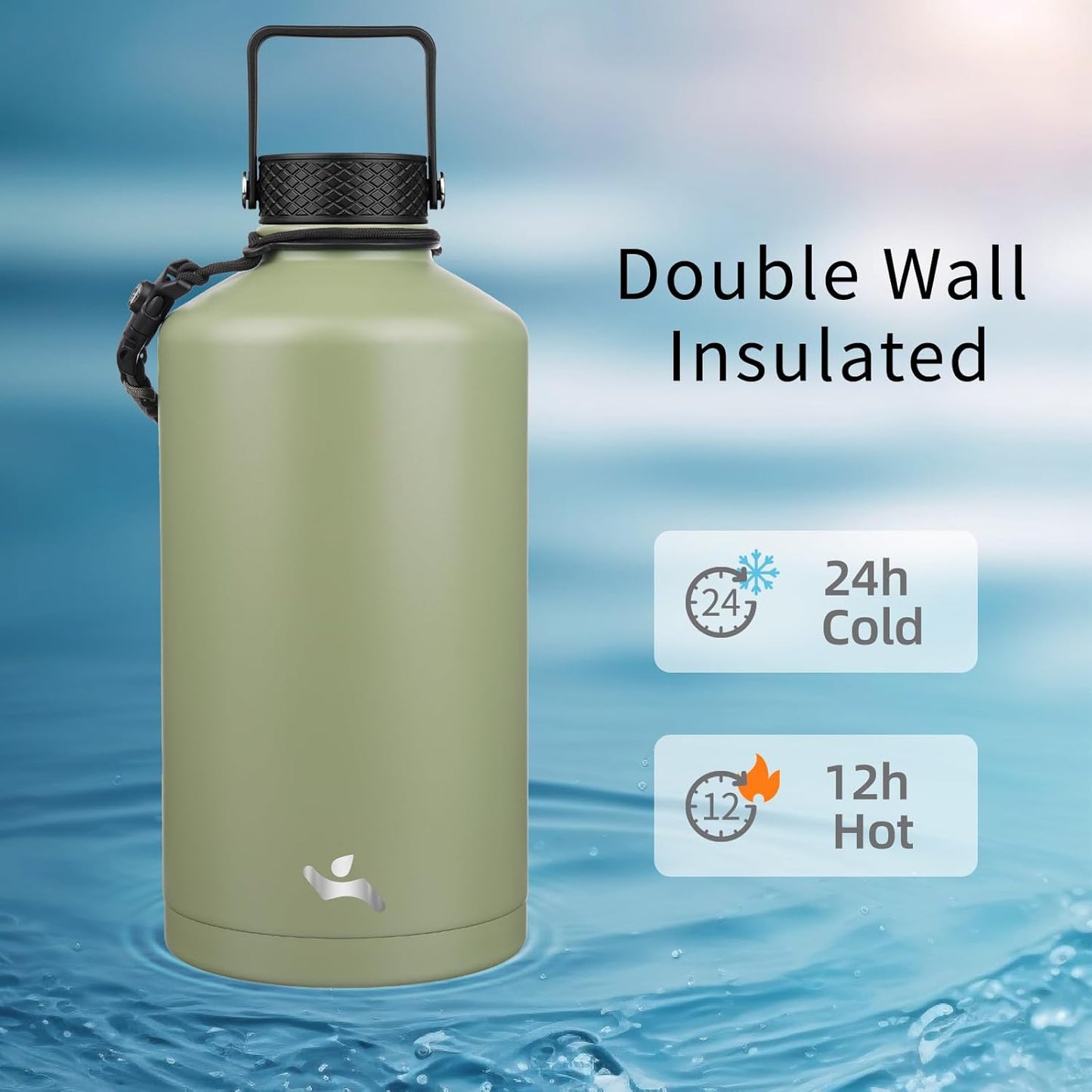 Konokyo 22oz Stainless Steel Bottles with 3 Lids Sport Insulated Water Bottle,Mint