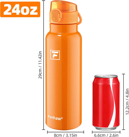 Fanhaw 24 oz Insulated Water Bottle with Soft Silicone Spout Lid, Leakproof Stainless Steel Vacuum Bottle for School, Sports& Daily Use, Kids, Teens& Adults, Back to School Essentials (Pink)