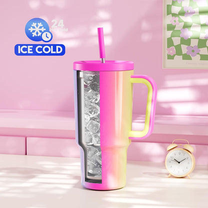 Meoky 40 oz Tumbler with Handle and Straw: Stainless Steel Insulated Tumbler with Lid and Straw - 100% Leak Proof Tumbler for Car Cup Holders - Travelers Commuters Workers, Donut