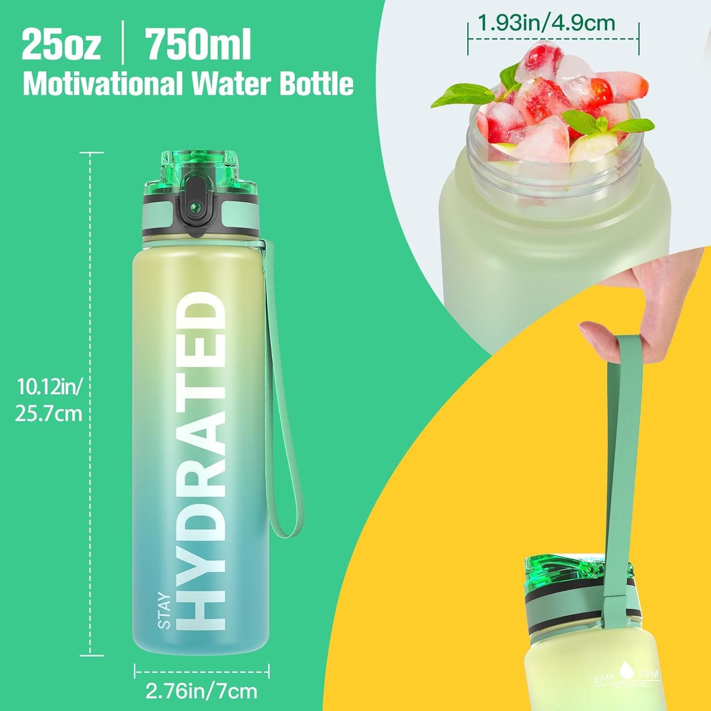 Sahara Sailor Water Bottle 32oz, Durable and Leakproof Water Bottles Motivational with Time Marker, Tritan, BPA Free, Wide Mouth with Easy Clean Brush for Gym, Travel, Home, School, Office (1 Bottle)