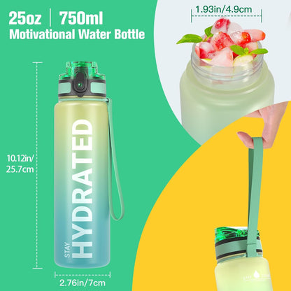 Sahara Sailor Water Bottle 32oz, Durable and Leakproof Water Bottles Motivational with Time Marker, Tritan, BPA Free, Wide Mouth with Easy Clean Brush for Gym, Travel, Home, School, Office (1 Bottle)
